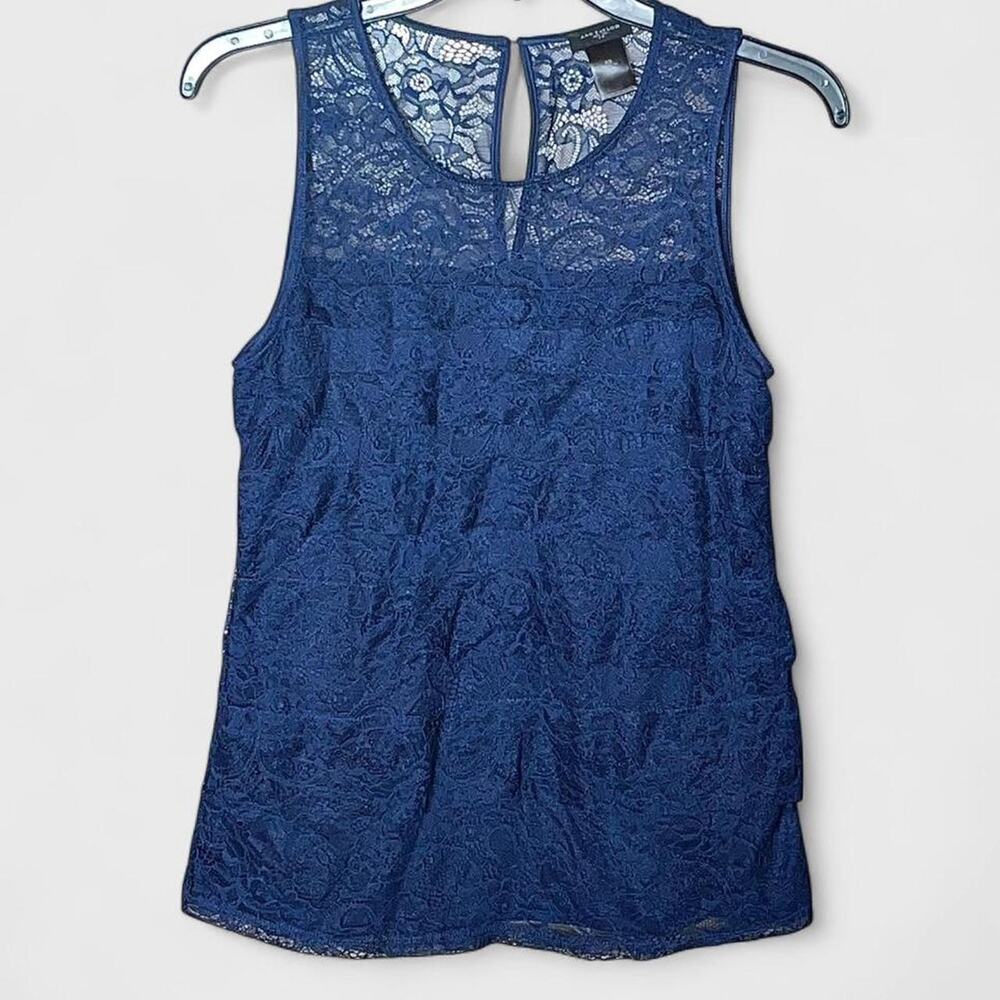 Ann Taylor Navy Blue Lace Tiered Sleeveless Blouse - Size XS